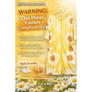 Sunshine Daisy Zip Front Dress Cheerful Summer Vibes Boho cottagecore granny L